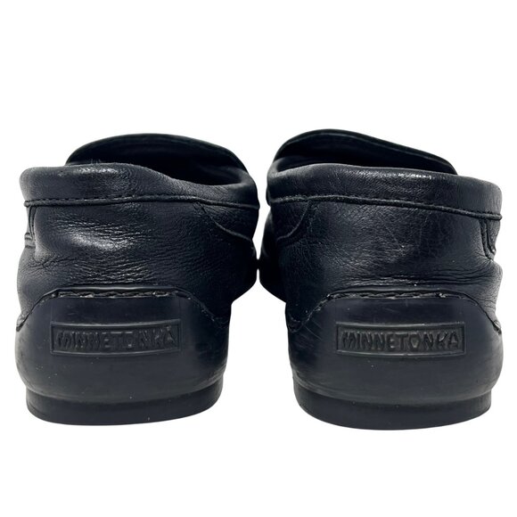 Minnetonka Mens Black Loafer Slip On Double Leather Shoes Size‎ 8.5 - Broken In - Picture 4 of 10